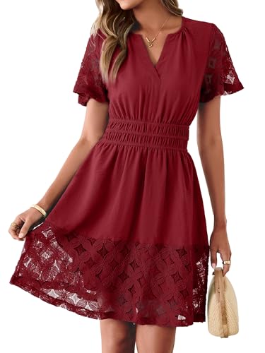 Image of Simplee Womens Boho Summer Dresses Casual Wedding Guest V Neck Short Sleeve Empire Waist A Line Tiered Mini Dress