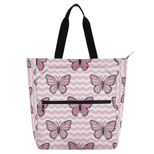 Sac fourre-tout à motif vague et papillon avec fermeture zippée