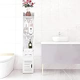 Wood Plastic Bathroom Cabinet, Free Standing Corner Storage Shelf Multifunctional 1 Door 4-Layer...