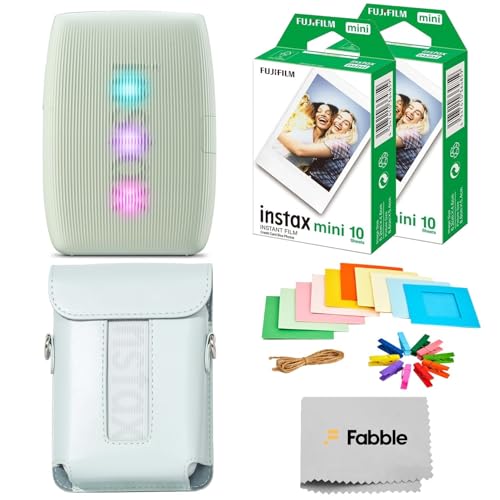 Fujifilm Instax Mini Link 3 Smartphone Printer - Sage Green Bundle with a Protective Case, Twin Pack Instant Film (20 Sheets), Hanging Photo Frames, and Premium Microfiber Cleaning Cloth