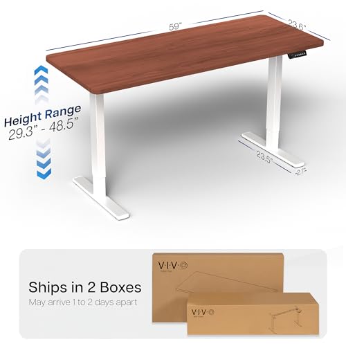 Image of VIVO Electric 60 x 24 in Standing Desk, Memory Height Adjustment, 1B Series, Holds 220 lbs, One-Piece Dark Walnut Top, White Frame, DESK-KIT-1W6D