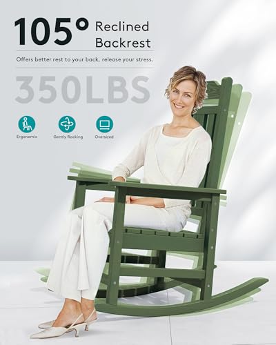 Image of SERWALL Oversized Outdoor Rocking Chairs Set of 4, Patio Rocker, Avocado
