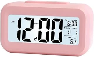 Night Light Digital Alarm Clock with Indoor Temperature Snooze Model 12/24H Display for Bedrooms Heavy Sleepers Kids Travel Bathroom Desk Smart Clock (Pink)