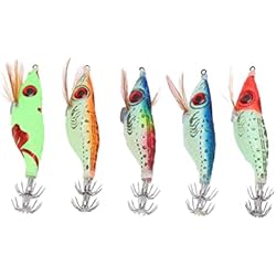 Madera Para Señuelos De Pesca ZLXHDL Anzuelos De Calamar Iluminados, 5 Uds., Cebo De Camarón De Madera Falsa, Pesca Wobbler, Plantilla De Calamar, Señuelos Artificiales con Gancho Luminoso