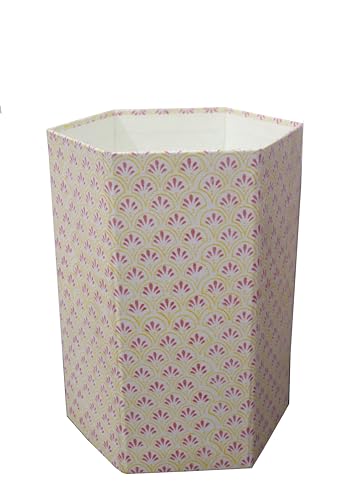 Image of 3.3 Gallon Cotton Hand Block Printed Paper Waste Basket |Small Decorative Trash Can for Housewarming Gifts in Living Room, Bedroom, Bathroom | Eco-Friendly, Plastic-Free (1, Small Yellow Pink)