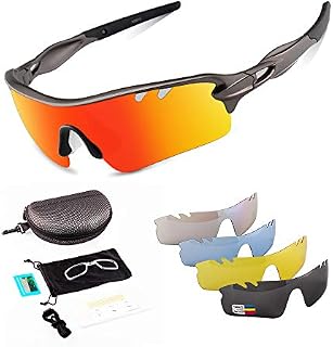 Polarized Sports Sunglasses for Men Women, with 5 Interchangeable Lenses for Cycling Running