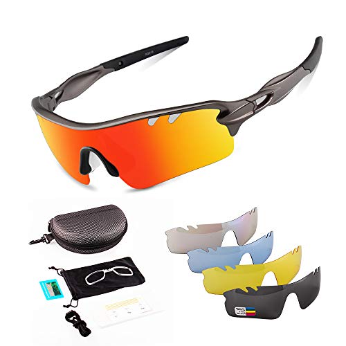 Polarized Sports Sunglasses for Men Women, with 5 Interchangeable Lenses for Cycling Running