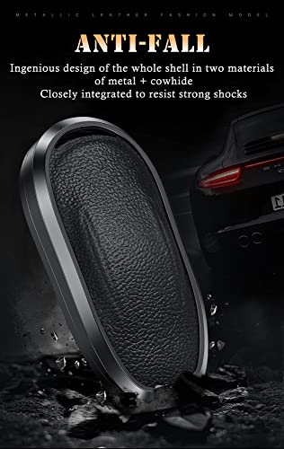 Sanrily Aluminum Alloy Frame & Genuine Leather Smart Key Fob Cover For Tesla Model S Model Y & Model 3 Keyless Full Protector Key Case With Keychain White #TOP6