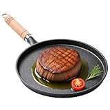 DASIAUTOEM Gusseisenpfanne, Induktion Grillpfanne 20cm, Cast Iron Pan Gusspfanne mit Holzgriff, Runde Pfanne Gusseisen, Kleine Steakpfanne Gusseisen Bratpfanne für Gasgrill,Gas,Camping Outdoor Kochen