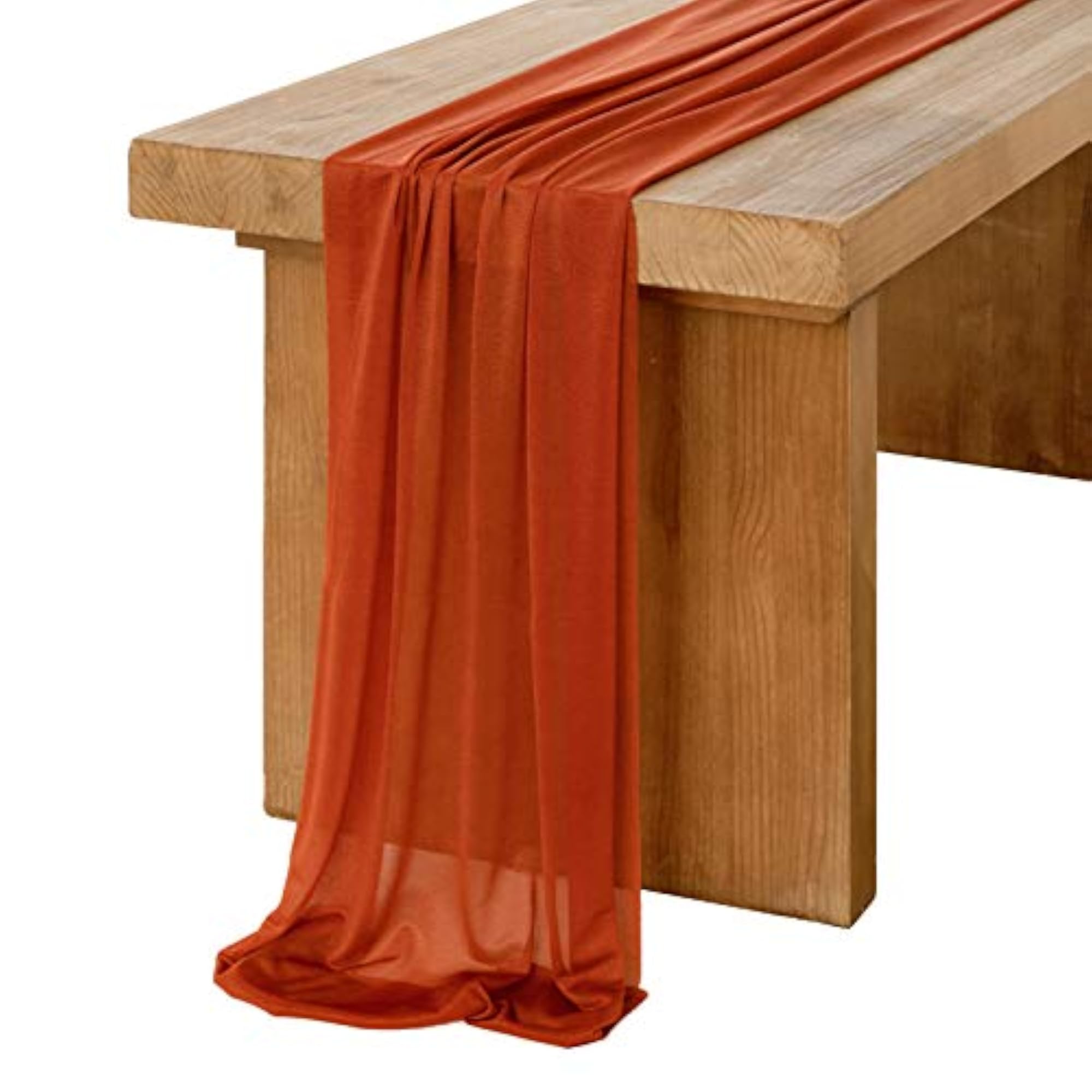 10Ft Burnt Orange Sheer Chiffon Table Runner, Elegant Wedding Decor