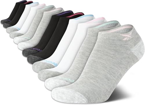 Image of Reebok Womens No Show Socks Moisture Wicking Cushion Low Cut Socks 12 Pack | Stretch Performance Fabric, Cushioned Heel and Toe, Arch Support, Comfort Seam, Shoe Size 4-10