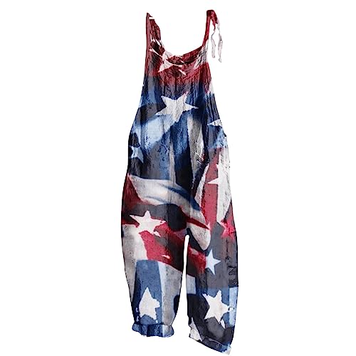 Independence Day Jumpsuits For Women July 4Th Jumpsuit Usa Flag Print Rompers Straight Wide Leg Playsuits Adjustable #TOP11