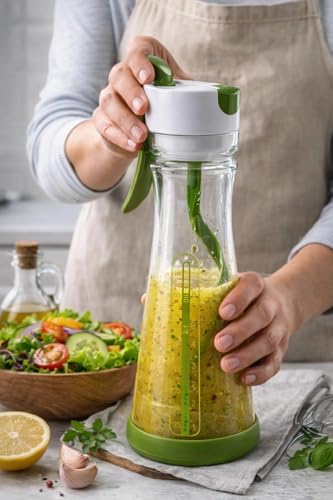 Salad Dressing Shaker Bottle with Spiral Mixer – Manual Salad Dressing Mixer, Leak Proof Oil and Vinegar Dressing Container with Measurements – Reusable BPA Free Salad Dressing Maker - Thumbnail 7
