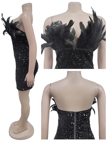 Image of Figdaw Feather Sequin Cocktail Dress for Women Sexy Party Club Night