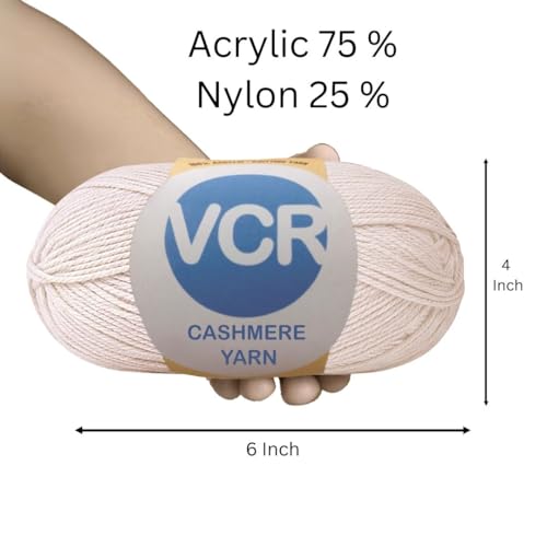 Image of VCR Light Cream Cashmere Knitting Yarn, 100 Grams Hank, 265 Meters Length, Acrylic 75% and Nylon 25%, Soft Crosia Thread for Crochet and Knitting, Suitable for Sweaters, Pullovers and Jackets