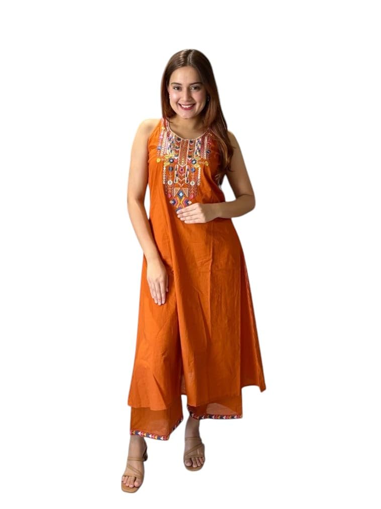 Naari Collection Solid Rayon Blend Suit, Pant & Dupatta Set for Women (in, Alpha, M, Regular, XXL, Orange)