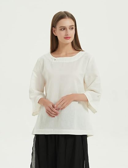 Chinesische Bluse Baumwolle-Leinen - Retro Style Mit Froschknöpfen