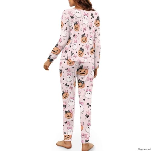 Image of Women's 2 Piece Printed Pajama Set Long Sleeve Sleepwear Set with Long Pants Casual Lounge Sets with Pocket