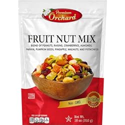 FRUIT NUT MIX TRAIL MIX by PREMIUM ORCHARD - Gourmet Trail Mix Bulk Blend of Mixed Nuts & Dried Fruit - Healthy Vegan Snacks, Snack Nut Mix, Plant Protein Source, Non-GMO, Natural - 18oz