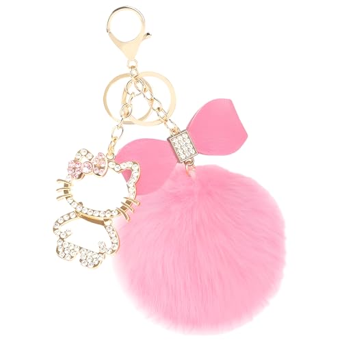NCXFTP Keychain with Plush Ball Charm Sparkling Pink Crystal Accents for Bag Decor and Stress Relief Durable Metal Construction with Fade-Resistant Finish Adorable Desktop Accessory for Daily Use