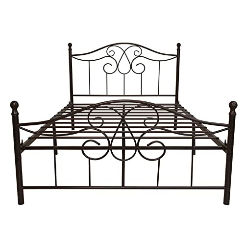 Tuseer Metal Bed Frame Queen Size With Vintage Headboard And Footboard Platform Base Wrought Iron Double Bed Frame (Full, Antique Brown). #TOP6
