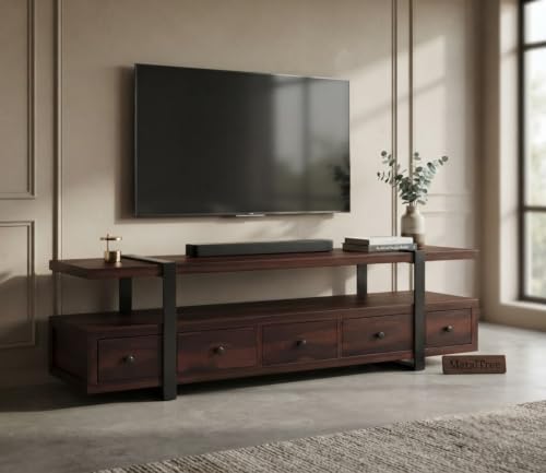 Image of Sheesham Wood Wooden TV Cabinet | TV Unit for Living Room 65 inch TV Furniture | Television Unit | TV Unit for Living Room 65+ inch TV /Wooden TVUnit for 65Inch TVs | TV Stand with Storage