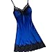 WOZOW Sleepwear Clubwear Satin Vêtements Femme Chemise Lingerie Sexy avec Coussins Poitrine Pyjamas Mini Robe Nuisettes Erotique sous-vêtements (Bleu, 3XL)