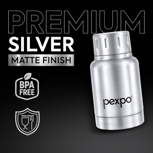 Image of PEXPO Bravo 980ml - Knight Black and Cameo 160ml - Silver Stainless Steel Water Bottle ISI Certified | for Home, Office, Gym, Travelling