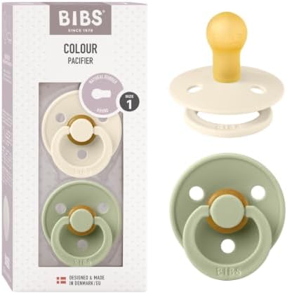 BIBS Colour Schnuller, 0-6 Monate, 2er-Pack, Runder Sauger, Ivory/Sage | Naturkautschuklatex | Größe 1 | BPA-frei | Hergestellt in Dänemark | Hohe Akzeptanz | Luftlöcher | Komforts