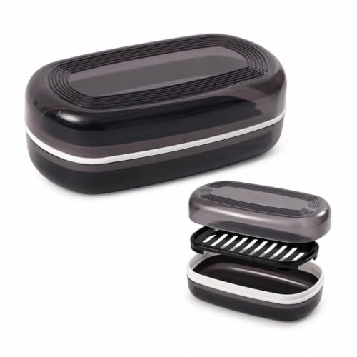 Soap Holder Large Travel Case for 10 oz & 7 oz Bars Durable Storage with Drainage Layer (1 Pack Black Large)