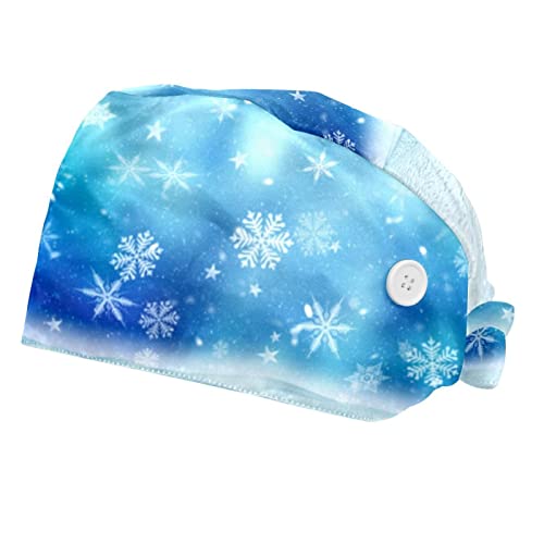 Chapeaux bouffants Flocons de Noël Bleu JDEZ - Lot de 2 casquettes de travail ajustables