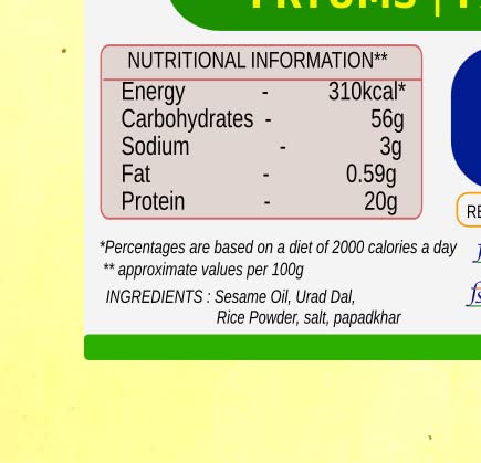 Image of Naturalz Kerala Authentic 4.5 Inch Handmade Pappadam - Traditional Urad Dal Fryums (400g, Approx. 64-68 Pieces) - No Artificial Preservatives