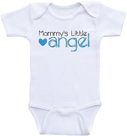Heart Co Designs Mommy's Little Angel - Cute Baby Clothes Bodysuit Rompers (3mo-Short Sleeve, Blue Text)