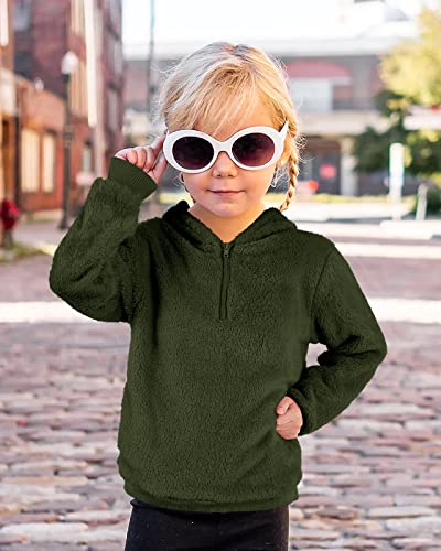 Ofenbuy Kids Girl's Fuzzy Hoodies Zipper Warm Loose Sherpa Hooded Sweatshirt Pullover With Pockets Army Green #TOP2