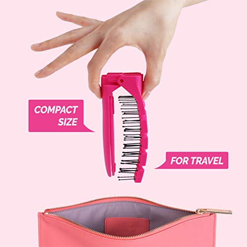 F3 Systems Folding Hair Brush With Mirror, Travel Folding Brush, Compact For Storage, Hair Brush Detangling Comb For Adult And Kids, Portable & Pocket Brush With Mirror, Healthy Shine, Wet & Dry Hair #TOP1