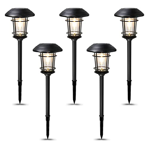 Grand Patio Solar Outdoor Lights, 5 Pack, Glass Light Aluminum & Steel Frame, Waterproof, All-Weather Pathway Light, Automatic Dusk And Dawn Sensor (Slate Gray) #TOP2