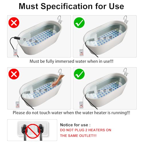 1500W Immersion Water Heater with Digital Timer & Thermostat, Portable 304SS Submersible Heater for Bucket, Bathtub, Pool, Camping, Auto Shut-Off, LCD Display, Overheat Protection