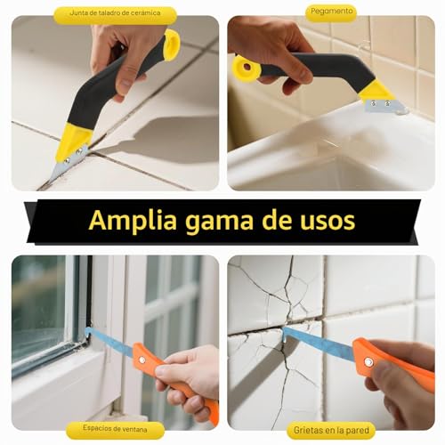 Miniatura 7 de Qoubnic Rascador Juntas Azulejos, Limpiador De Sierra Removedor De Lechada Con 8 Pcs Cuchilla De Repuesto, Herramientas Para Juntas De Baldosas Para Baldosas De Baño De Cocina