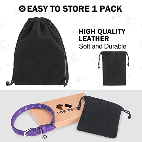 Dillybud Leather Cat Collars For Boy Girl Cats With Bell And Safety Elastic Belt, Personalized Star And Moon Stud Adjustable Safe Buckle Collar For Kitty Small Big Cats Size 8-12 Inch, Purple #TOP6