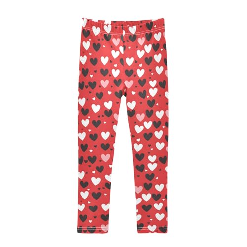 senya Girls Printed Leggings Yoga Pants White Black Hearts Pattern for Kids in 4t to 10 Years, 4T