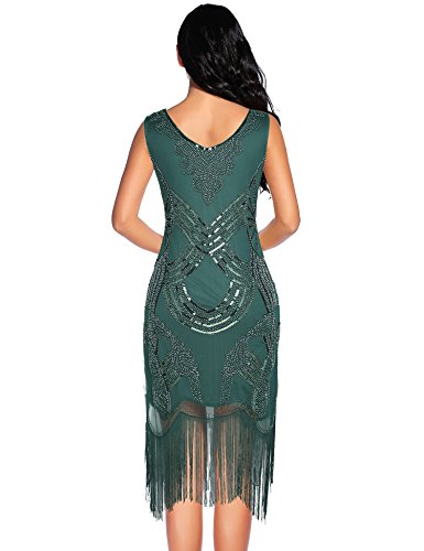 Image of Women's 1920s Gatsby Dress V Neck Sequin Bead Fringed Cocktail Hem Flapper Dress
