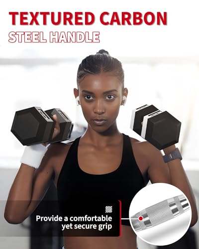 Garvee 5-50 LB Hex Dumbbell Set of 2, Hand Weights Dumbbells Pair with Cast Iron Core, Rubber Encased Coating and Textured Carbon Steel Handle for Home Gym Strength Training - Image 2