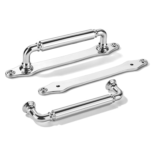 khtumeware 5 Pack 3 Inch Hole Center Polished Chrome Cabinet Pull with Backplate Solid Heavy-Duty Handles with Base Plate Cabinet Pulls for Drawer Sliding Door Charcuterie Board