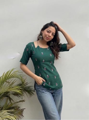 Image of ANNI Designer Short Kurti for Women Viscose Blend Printed Ethnic Tunic | Stylish Kurti Tops with Jeans Styling | Casual Office Wear | Trendy Indian Fashion for Woman