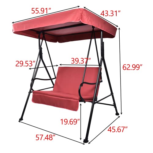 Fuzofuiz 2-Seat Outdoor Patio Porch Swing Chair, Porch Lawn Swing With Removable Cushion And Convertible Canopy (Red) #TOP3