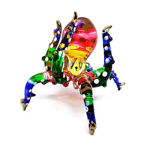 WitnyStore 2¼" White Dot Rainbow Octopus Artistic Blown Glass Figurine Premium Hand-Blown Statue Tabletop Decoration Unique Collectible for Adult Collectors Handcrafted Elegant Home Room Decor