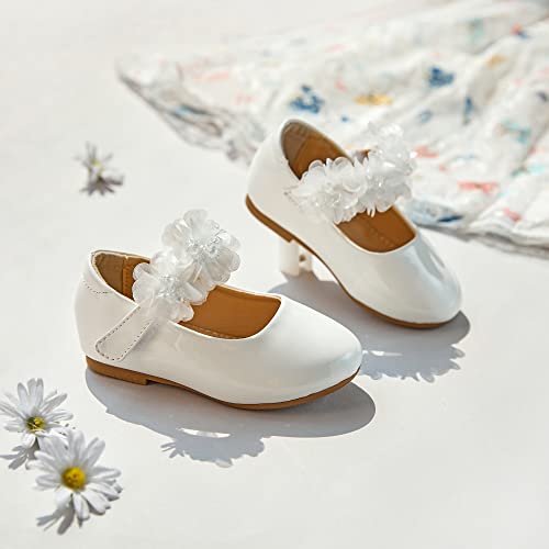 Flaryzone Toddler Little Girls Wedding Ballet Mary Jane Flats Floral Strap Dress Shoes (White,Toddler-Size 6) #TOP2