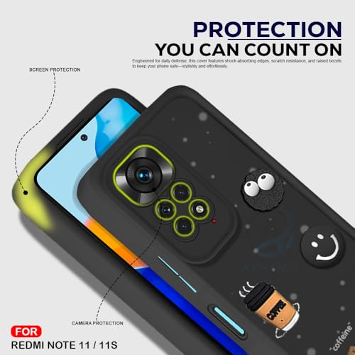 Image of AESTMO Back Case Cover for Redmi Note 11 / 11S Cover | Cute Fun Cartoon 3D Ball | Coffee Silicone Case | Full Body Protection | Camera Protection Back Cover for Redmi Note 11 / 11S (Black)
