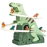 Dinosaur Chasing Race Track, Dinosaur Climbing Slide Music Toy, Electric Dinosaur Roller Coaster with Light and Music Electric Race Track Game Fun Track Slide