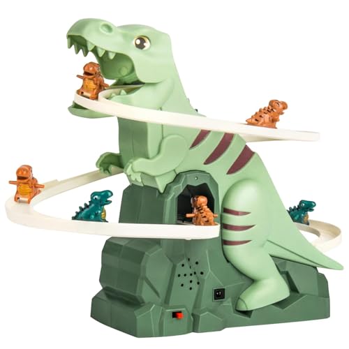 Dinosaur Chasing Race Track Dinosaur Climbing Slide Stair Toy Electric Dino Roller Coaster with Light and Music Electric Race Track Game Set Fun Track Slide